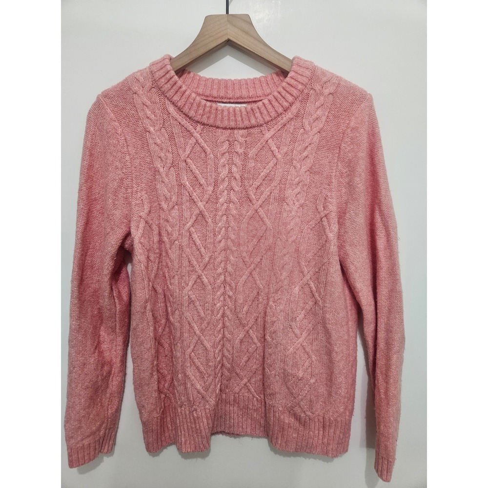 Croft & Barrow Womens Pink Cable Knit Crewneck Sweater Large Marl Pullover